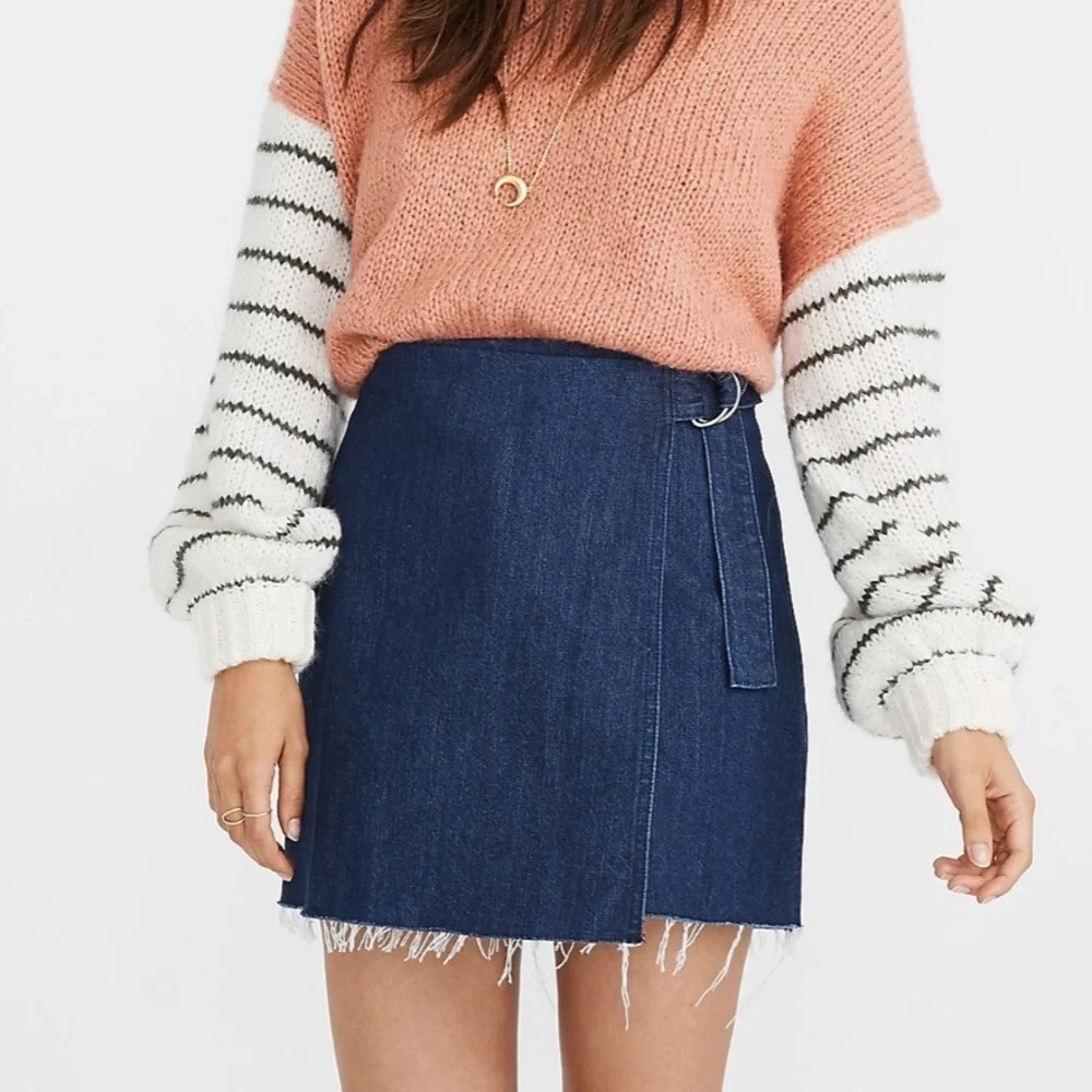 Madewell Denim Raw-Hem Mini Wrap Skirt Size 0